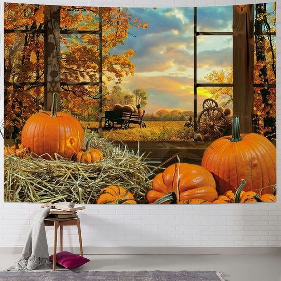 PRATYUS Fall Forest Tapestry Sunflower Maple Leaves Autumn Tapestry Wall Hanging for Bedroom Fall Tree Nature Scenery Aesthetic Tapestries Living Room Dorm College Painting
