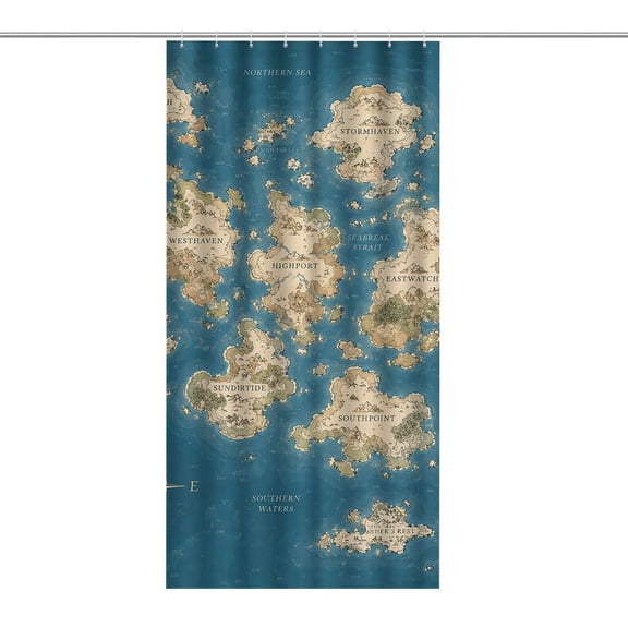 PRATYUS Fantasy Archipelago Map Shower Curtain,Waterproof Fabric Bath Curtains for Bathroom Decor,Washable Bathroom Shower Curtain Set with Hooks,