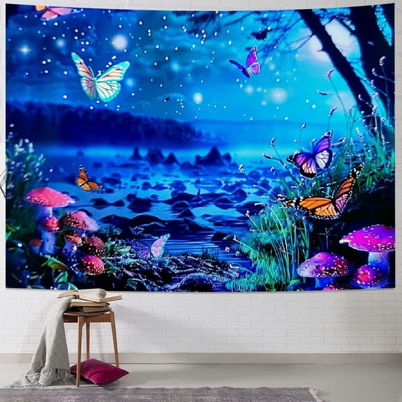 PRATYUS  Fantasy Forest Tapestry Aesthetic Moon Tapestry Butterfly Tapestries Galaxy Space Tapestry Wall Hanging for Bedroom Living Room  50x40inch