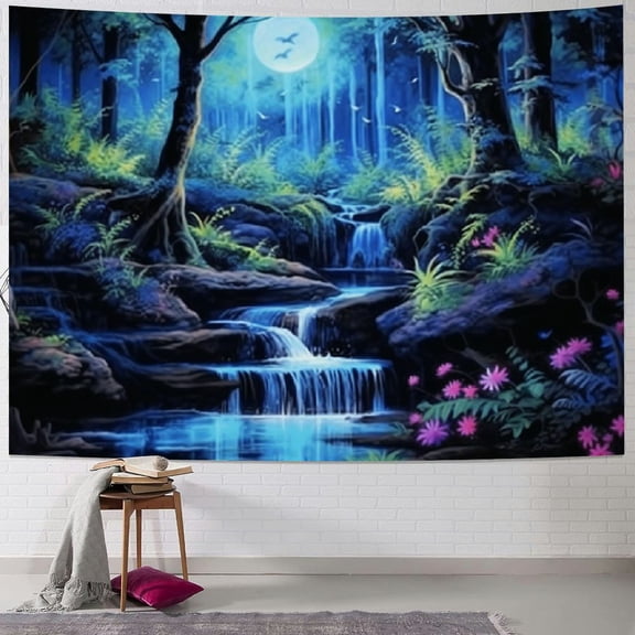 PRATYUS   Fantasy Forest Tapestry Aesthetic Moon Tapestry Neon Galaxy Space Wall Tapestry Trippy Plant Floral Tapestry Wall Hanging for Home Decor 40x30inch