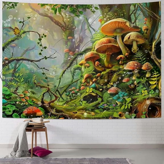 PRATYUS Fantasy Forest Tapestry Enchanted Mushroom Magical Tapestry Fairytale Tree House Tapestries Wall Hanging Art for Kids Girl Bedroom Living Room Dorm Decor Multi Size Painting