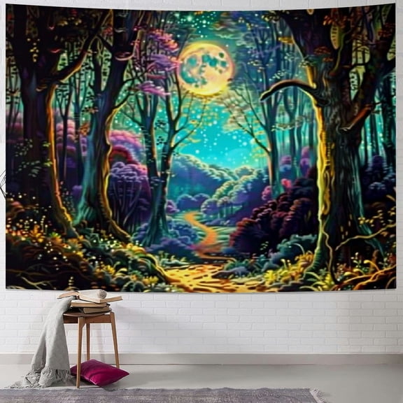 PRATYUS Fantasy Forest Tapestry Tree of Life Tapestry Trippy Galaxy Moon Wall Tapestries Misty Forest Trees Tapestry Vintage Aesthetic Tapestry Wall Hanging for Bedroom Decor Painting