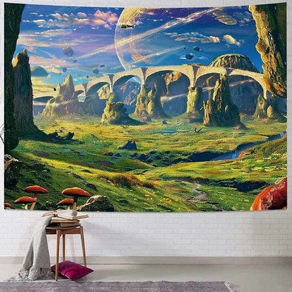 PRATYUS Fantasy Forest Tapestry Trippy Planet Tapestry Magical Mountain Tapestry Nature Landscape Wall Tapestry Hippie Boho Aesthetic Tapestry Wall Hanging for Bedroom Painting