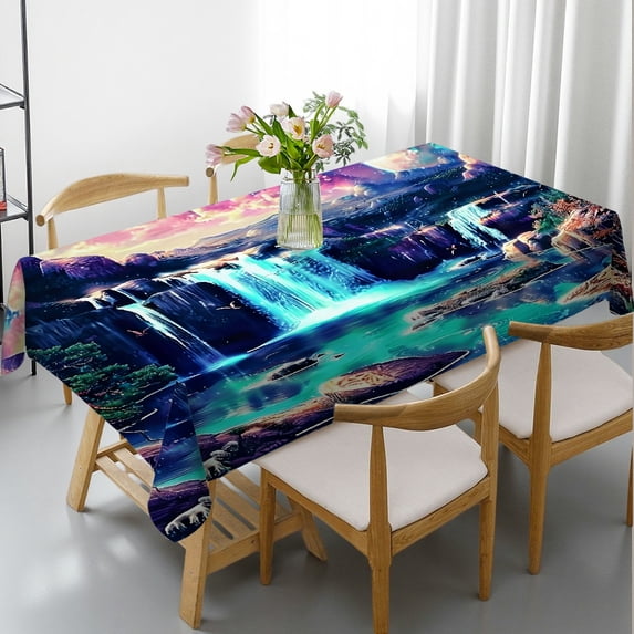 PRATYUS Fantasy Waterfall Lake Stars Print Rectangle Tablecloth ...