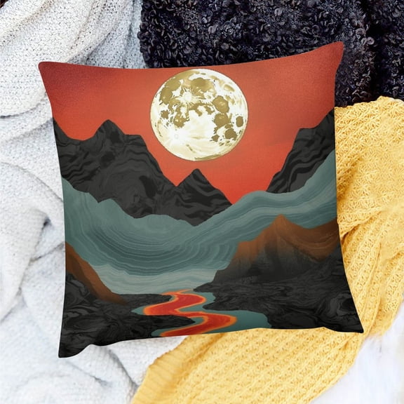 PRATYUS Farmhouse Decor Mountain Moon River Throw Pillow Cover 18x18in