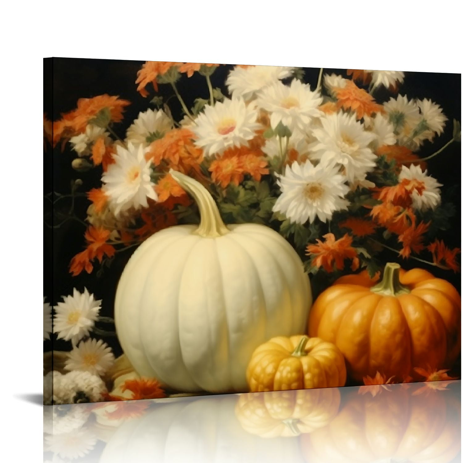 PRATYUS Farmhouse Fall Canvas Wall Art, White Orange Pumpkins Still ...