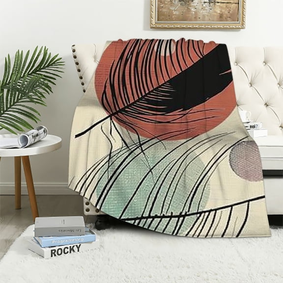 PRATYUS Feather Circle Dot Throw Blanket for Couch Outdoor Unisex Gift Blanket All Seasons - High-Quality Flannel Material - Versatile and Multi-Functional - Perfect Gift Idea 50x60in