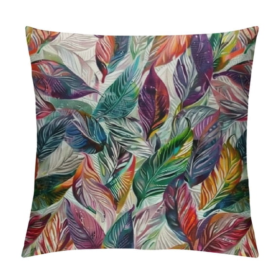 PRATYUS Feathers Throw Pillow Cushion Cover, Mix Feather Motifs in Romantic Feminine Inspired Colors Outer Wing Covert Theme, Decorative Square Accent Pillow Case 12x12in