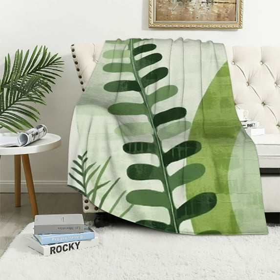 PRATYUS Fern Leaf Circles Circular Design Cozy Throw Blanket for Bedroom Living Rooms Sofa Couch All Seasons Lightweight Blanket 50x60in