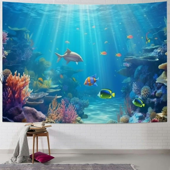 PRATYUS  Fish Tank Tapestry Photo Backdrop Coral Turtle Photo Tapestries Wall Hanging Underwater Women Men Living Room College Dorm Apartment Home Bedroom Aesthetic Wall Art Mural 60x50inch