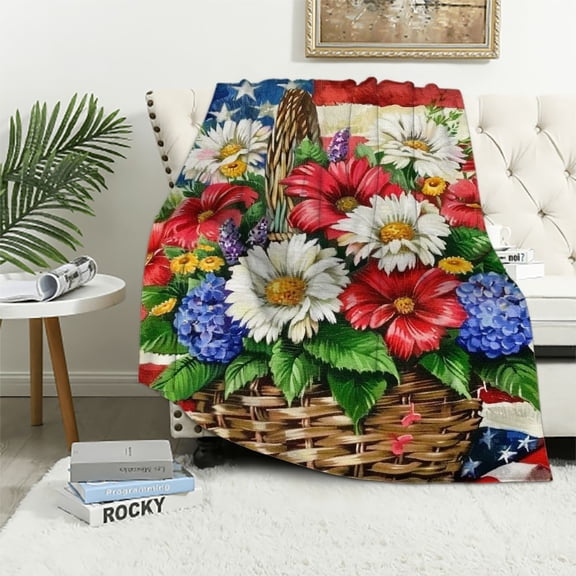 PRATYUS Flag Floral Jar Freedom Brave Buffalo Plaid Flannel Material Blanket for All Seasons Blanket for Bed 50x60in