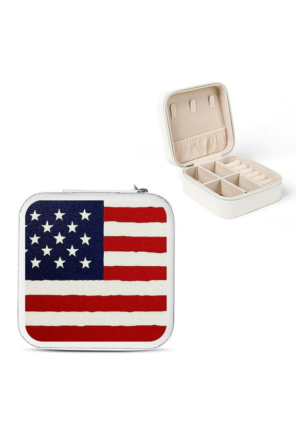 Flag Stars Stripes Jewelry Box for Necklaces Rings Earrings White