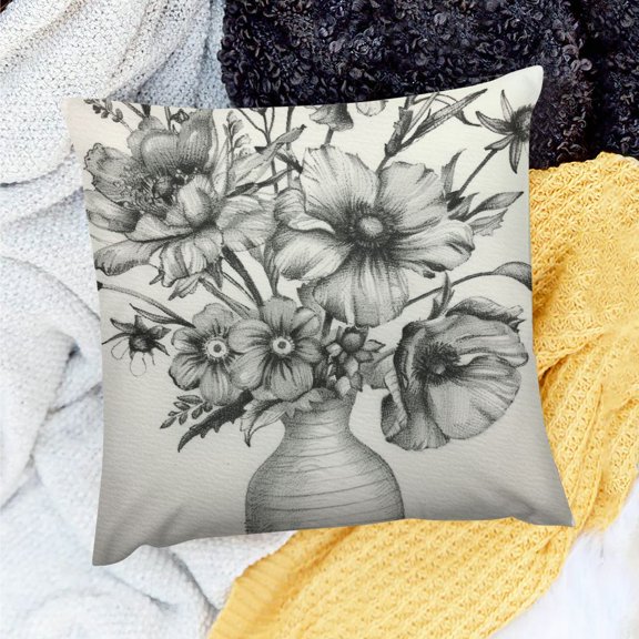 PRATYUS Floral Pen and Ink Drawing Pillow Case for Home Sofa Couch 20x20in