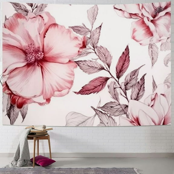PRATYUS Floral Tapestry, Pink Flower Tapestry Aesthetic Watercolor Floral Tapestry, Floral Tapestry Wall Hanging For Dorm Living Room Bedroom Home Decor (Pink) 50x40inch
