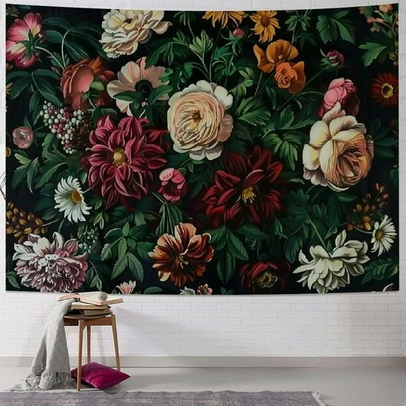 PRATYUS Floral Tapestry Vintage Garden Tapestry Colorful Yard Tapestry Flowers Green Leaves Tapestry Bedroom Tapestry Aesthetics Home Wall Decor Painting