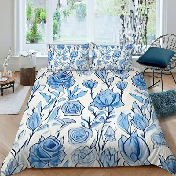 PRATYUS Flower 3-Piece Lightweight and Soft Peach Skin Velvet Bedding Set for Bedroom; Guest Room 87x68in