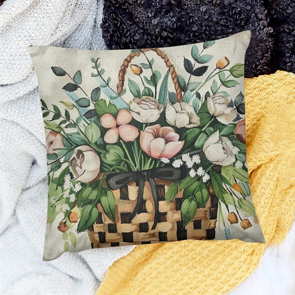 PRATYUS Flower Basket Folk Art Pillow Covers for Home Sofa Couch 18x18in