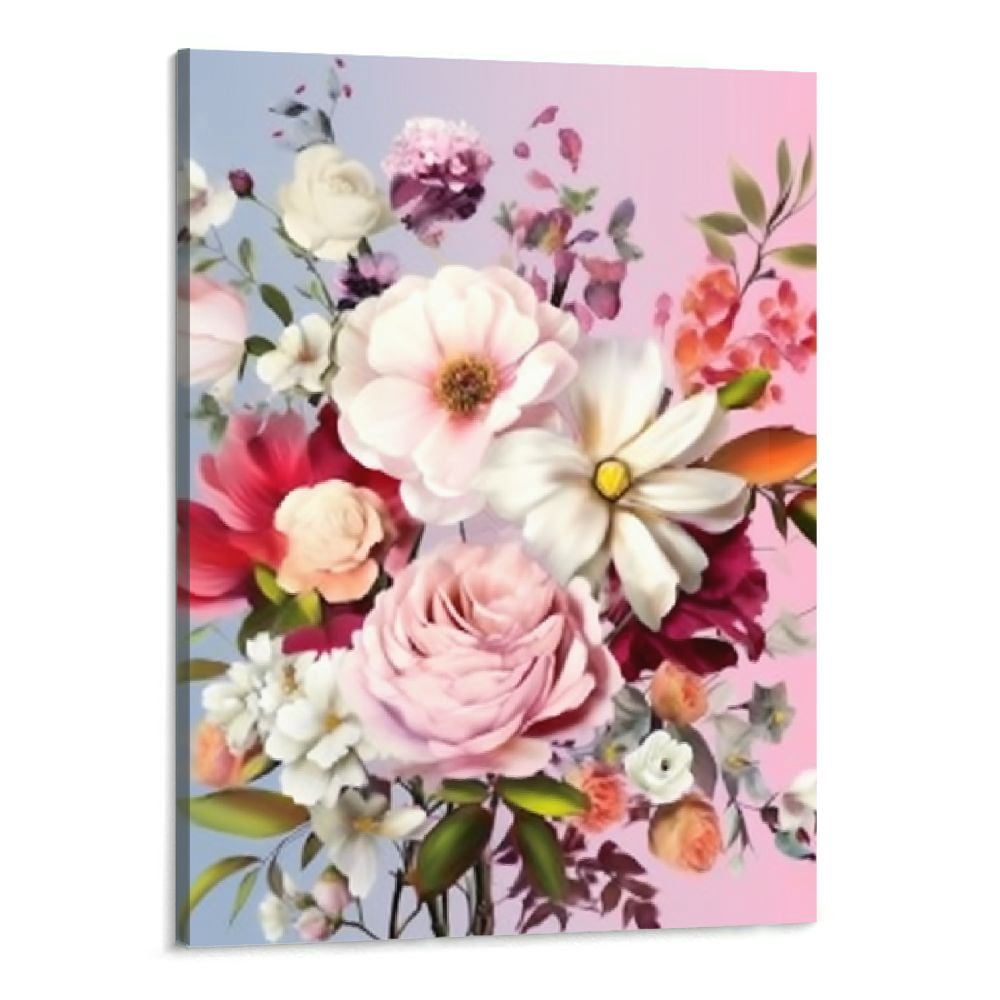 PRATYUS Flower Canvas Wall Art for Bedroom Woman Wall Decor Pink White Flowers Picture Framed Artwork Modern Plant Floral Canvas Prints for Kitchen Home Bathroom Girls Room Wall Decoration 16X20 Inch