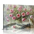 thumbnail image 1 of PRATYUS Flower in Vase Canvas Wall Art Pink Rose Peony Paintings Mason Jar Flower Picture Pink Floral Artwork Wall Decor for Living Room Rustic Flower Wall Canvas Farmhouse Floral, 1 of 6