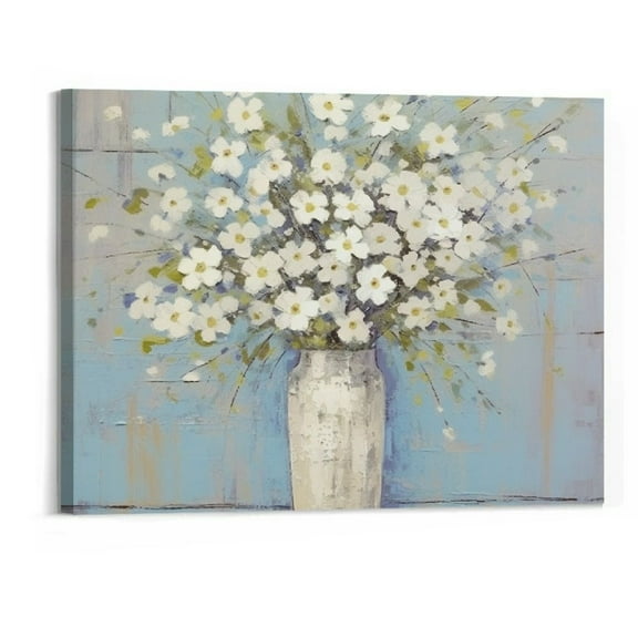 PRATYUS Flower Wall Art Canvas Painting: Abstract Floral Bouquet in Mason Jar Pictures Rustic Blossom Wildflower Print Vintage Botanical Artwork Decor for Living Room Bedroom 20x16 Inch