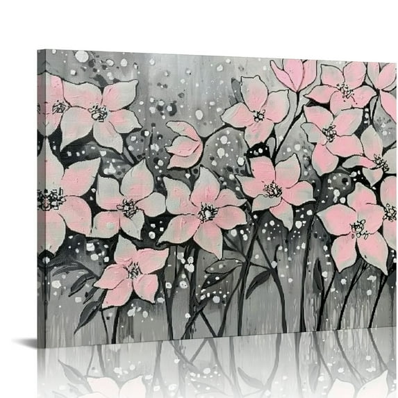 PRATYUS Flower Wall Decor/Living Room Decorations/Pink Modern Artwork/Painted Botanical Paintings for Bedroom Kitchen Home Office 16x12in