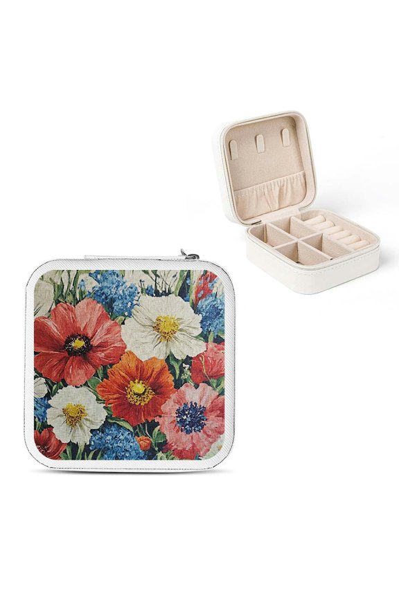 Flowered Fabric Detailed Painting Jewelry Box for Necklaces Rings Earrings White