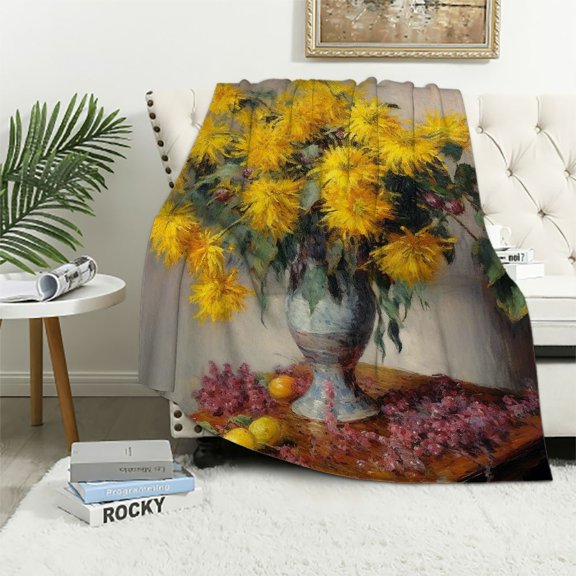 PRATYUS Flowers Grapes Still Life Cozy Throw Blanket Lightweight for All Seasons - Perfect Gift for Bedroom Living Rooms Sofa Couch - Anti-Wrinkle & Easy Care 50x60in