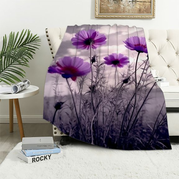 PRATYUS Flowers Grass Sky Print Flannel Blanket, Exquisite Gifts for All Seasons, Super Soft Blanket 40x50in