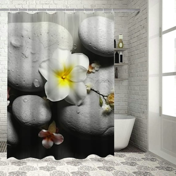 PRATYUS Flowers Rocks Shower Curtain for Chic Elegant Bathroom Decor Polyester Fabric Washable with Hooks 60"x72