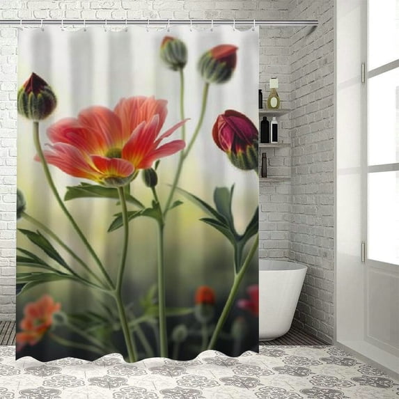 PRATYUS Flowers Shower Curtain for Bathroom Decor with Hooks, Chic Modern Style, Waterproof Polyester Fabric, Various Sizes Available 36"x72