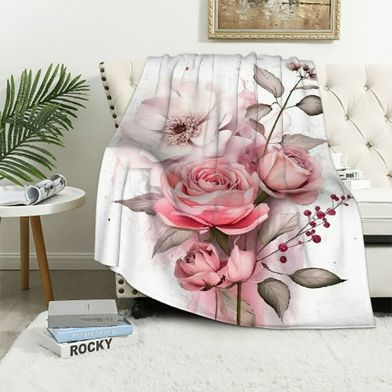 PRATYUS Flowers Throw Blanket for Sofa Couch Cozy Flannel Travel Outdoor Blanket All Seasons Super Soft Blanket 40x50in