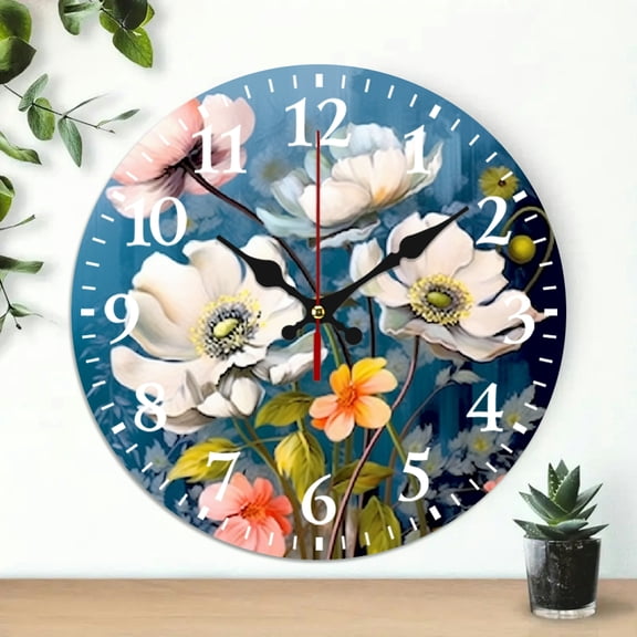 PRATYUS Flowers Wall Clock 10 Inch Frameless Decorative Timepiece 10x10in