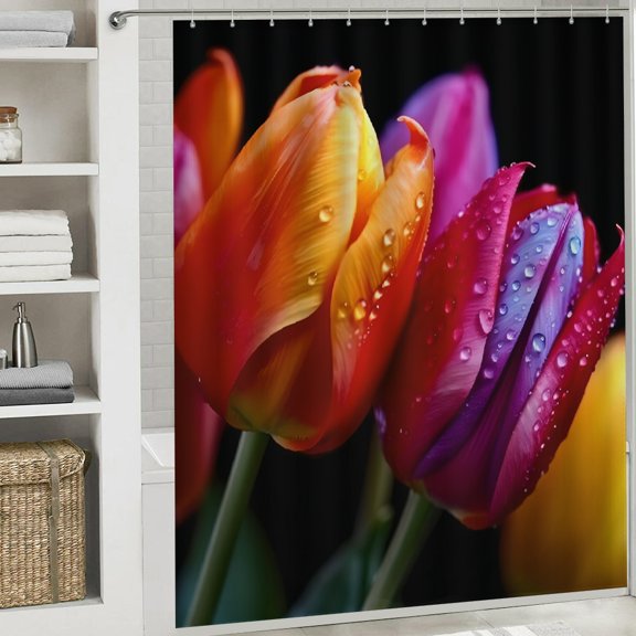 PRATYUS Flowers Water Droplets Bathroom Shower Curtain Waterproof Polyester 70.8x70.8 Inches White