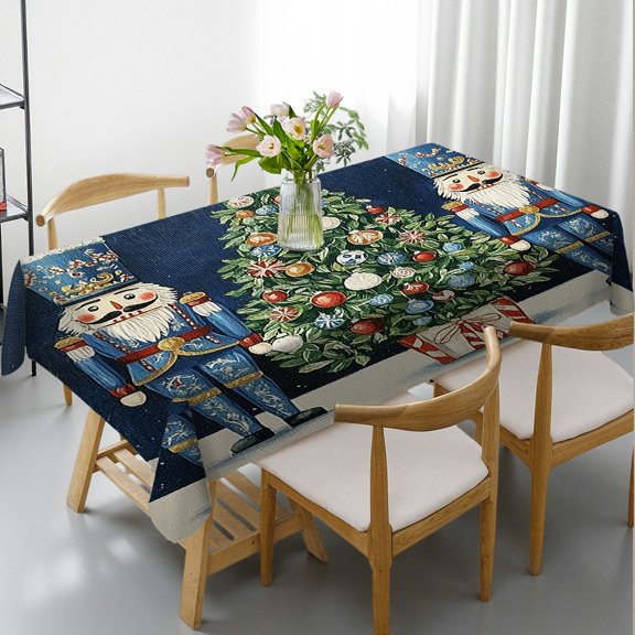PRATYUS Folk Art Nutcrackers Blue Tree Print Rectangle Tablecloth, 2D Flat Printing Polyester Tablecloths, Folk Art Nutcrackers Blue Tree