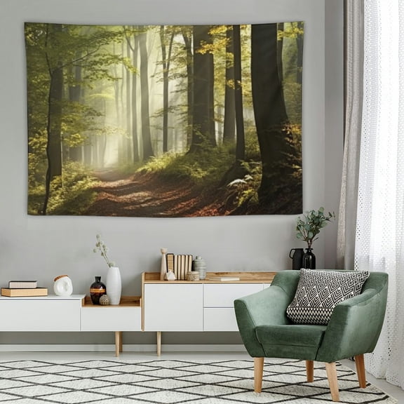 PRATYUS Forest Pathway in the Misty Mountain Tapestry Wall Hanging Art Nature Landscape Tapestries 60x40 Inch Home Decor for Living Room Bedroom Kitchen Dorm Green 60x40in