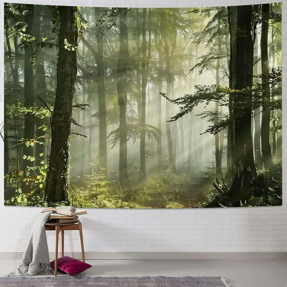 PRATYUS Forest Pathway in the Misty Mountain Tapestry Wall Hanging Art Nature Landscape Tapestries Home Decor for Living Room Bedroom Kitchen Dorm Green Multi Size Painting
