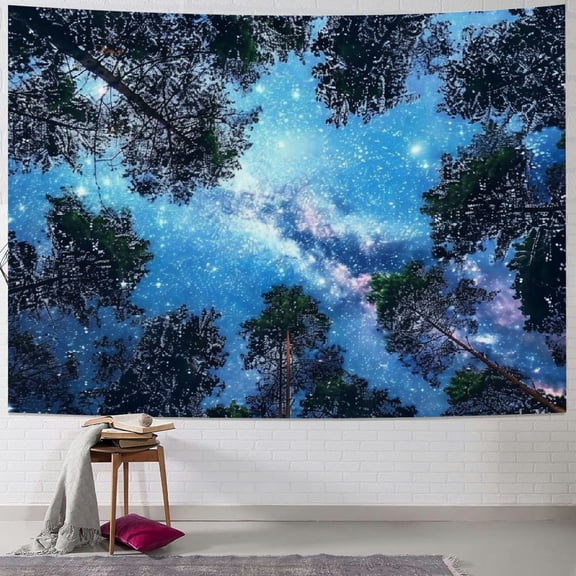 PRATYUS Forest Starry Tapestry Wall Hanging Printing Forest Tapestry Galaxy Tapestry Forest Milky Way Tapestry Tree Tapestry Night Sky Tapestry Wall Tapestry for Dorm Living Room Bedroom 40x30inch