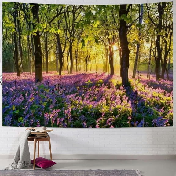 PRATYUS Forest Sunshine Tapestry Wall Hanging Spring Purple Lavender Morning Sunlight Through Green Trees Tapestry Nature Landscape Tapestry for Living Room Bedroom Aesthetic Decor