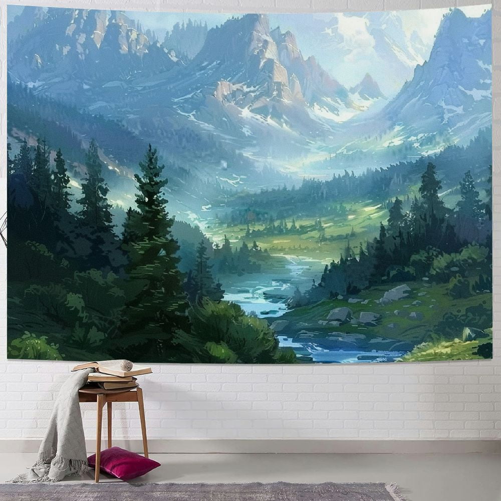 PRATYUS Forest Tapestry for Bedroom Aesthetic Nature Foggy Mountain ...