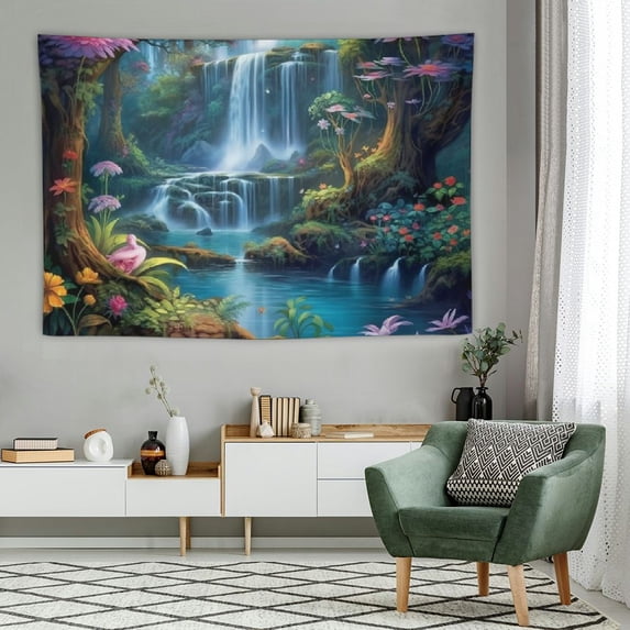 PRATYUS Forest Tapestry Mushroom Flower Tapestry Galaxy Natural Waterfall Tapestry Colorful Floral Plants Wall Tapestry Fantasy Aesthetic Tapestry Wall Hanging for Home 60x40 Inch 60x40in
