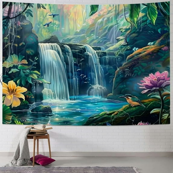 PRATYUS Forest Tapestry Mushroom Flower Tapestry Galaxy Natural Waterfall Tapestry Colorful Floral Plants Wall Tapestry Fantasy Aesthetic Tapestry Wall Hanging for Home Painting
