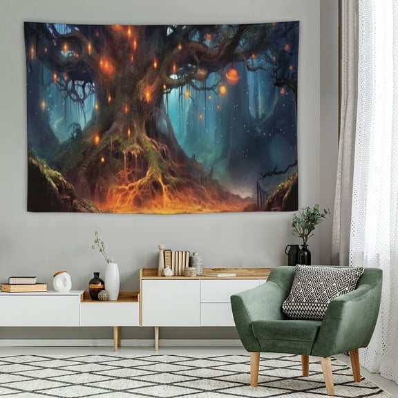 PRATYUS Forest Tapestry Tree of Life Wall Tapestry 60x40 Inch Nature Plant Trippy Fantasy Tapestry Fairy Tale World Aesthetic Tapestry for Living Dinning Room College Dorm 60x40in