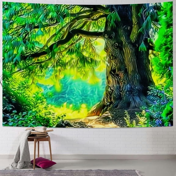 PRATYUS Forest Tree Tapestry Rainforest Nature Landscape Tapestry Wall Hanging Scenic Tree Sunshine Tapestry Natural Green Headboard Tapestry for Bedroom Living Room Decor Painting
