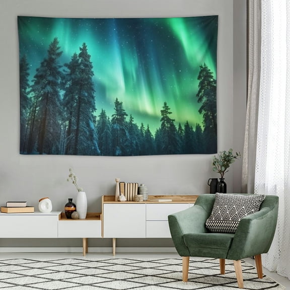 PRATYUS Forest Wall Tapestry for Bedroom Aesthetic, Nature Outer Space Galaxy Starry Night Tapestry Wall Hanging, Green Landscape Ceiling Backdrop Decor Tapestries for Living Room 60x40 Inch 60x40in