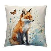 PRATYUS  Fox Throw Pillow Covers, Vintage Watercolor Butterfly Fox Throw Pillow Cover, Couch Pillow Covers, Pillow Decorative for Sofa Home Living Room Bedroom