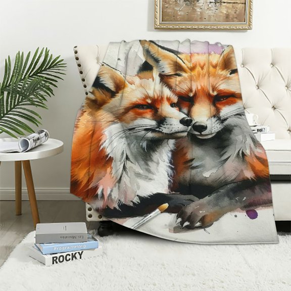 PRATYUS Foxes Theme Throw Blanket for Couch Sofa Bed Home Decor All Seasons Soft Plush Long-Lasting Blanket 40x50in