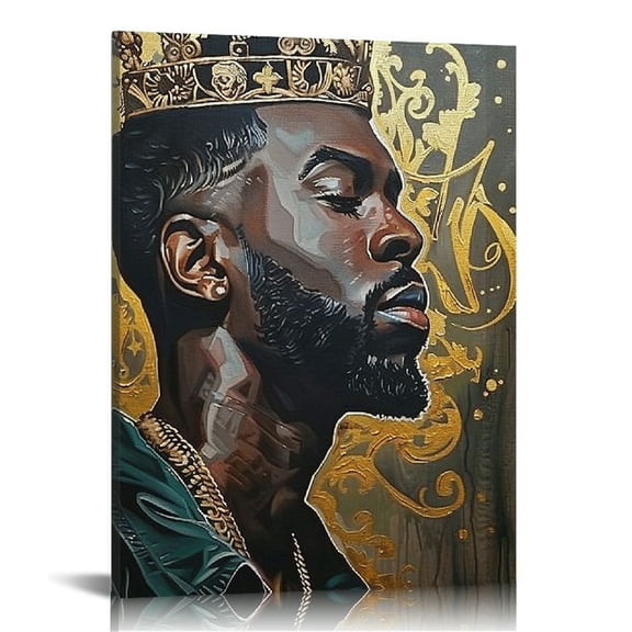 PRATYUS Framed Gold African American Man King Canvas Wall Art Affirmation Modern Abstract Black Men Decor Poster For Living Room Bedroom Home Office Artwork Gift Ready To Hang