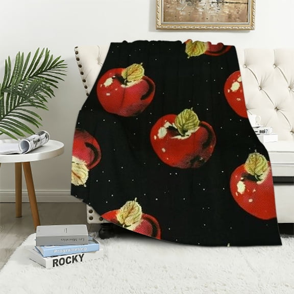PRATYUS Fruit Throw Blanket All Season, for Kids Boys Girls Red Fruits Fruit Blanket, Red Black Bed Blanket Fresh Bedroom Decor Flannel Fuzzy Blanket Throw 50x60in