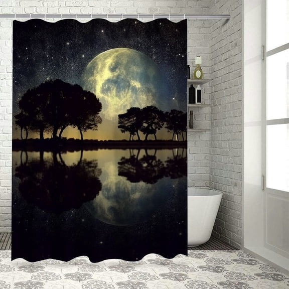 PRATYUS Full Moon Quick-Drying Shower Curtain Set for Bathroom with Hooks 100% Polyester Fiber Waterproof Shower Curtain Set 36x72