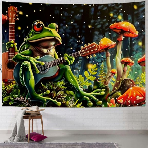 PRATYUS Funny Frog Tapestry Red Mushroom Tapestries Moon Stars Wall Tapestry Large Plants Tapestry for Bedroom Hippie Aesthetic Tapestry Wall Hanging Painting